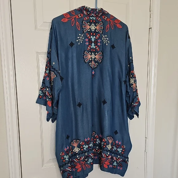 Johnny Was Piper Shirt Tail Kimono Boho Embroidered  Large Preowned - Picture 7 of 14